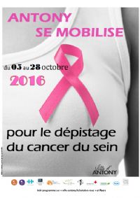 Antony se mobilise contre le cancer du sein du 5 au 28 octobre. Du 5 au 28 octobre 2016 à ANTONY. Hauts-de-Seine.  11H00